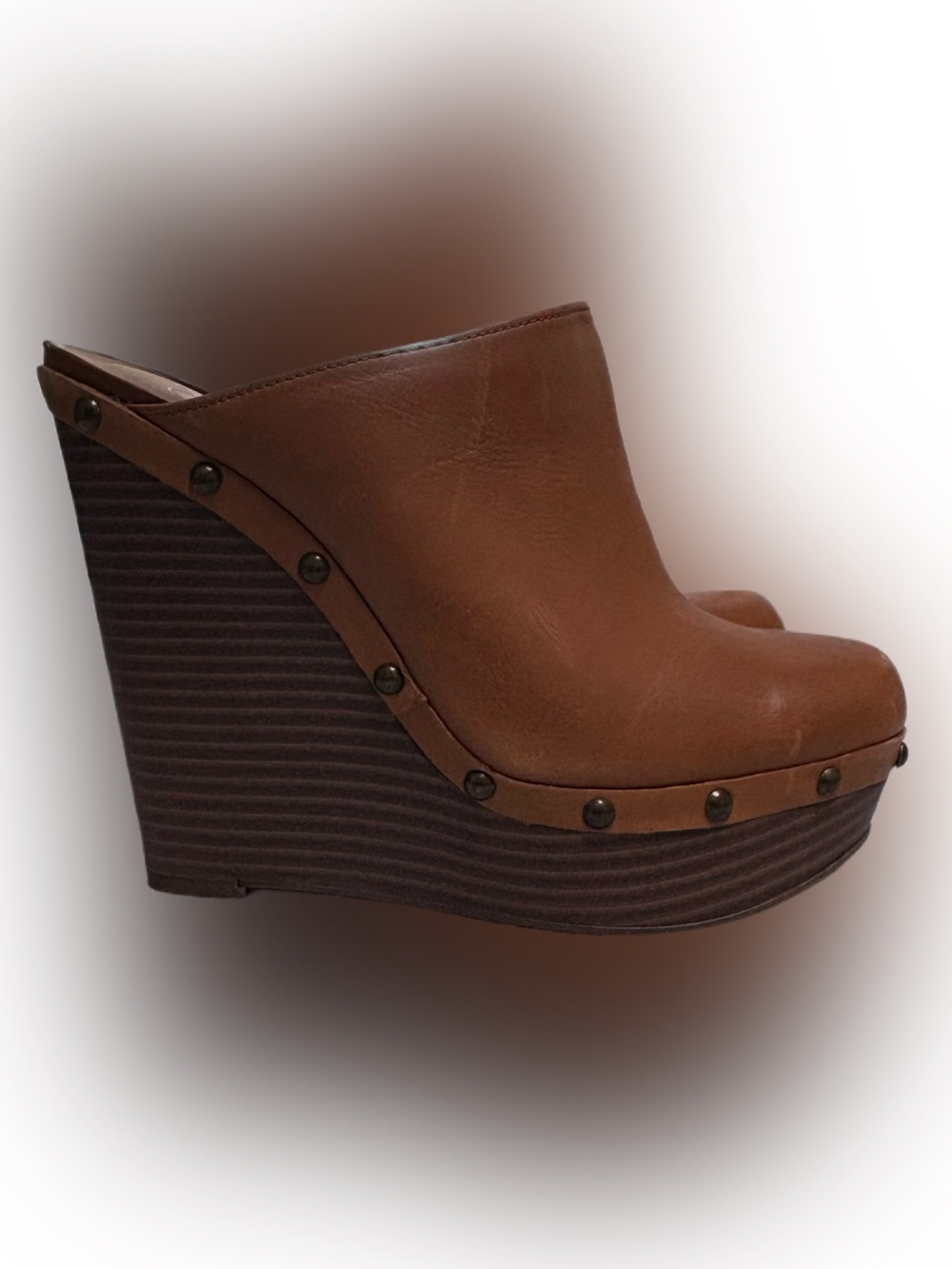 🤎💛JESSICA SIMPSON Brown Leather Wedge Clogs with Stud Trim🤎💛 - Picture 3 of 8